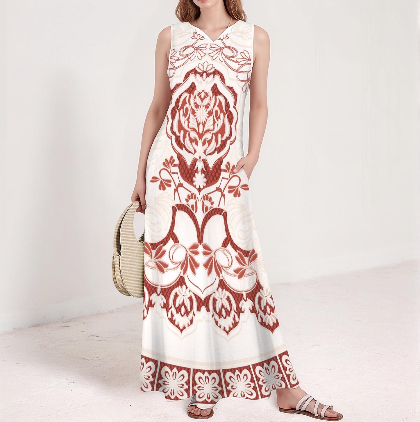 Women's Modern Bold Print Sleeveless Maxi Dress
