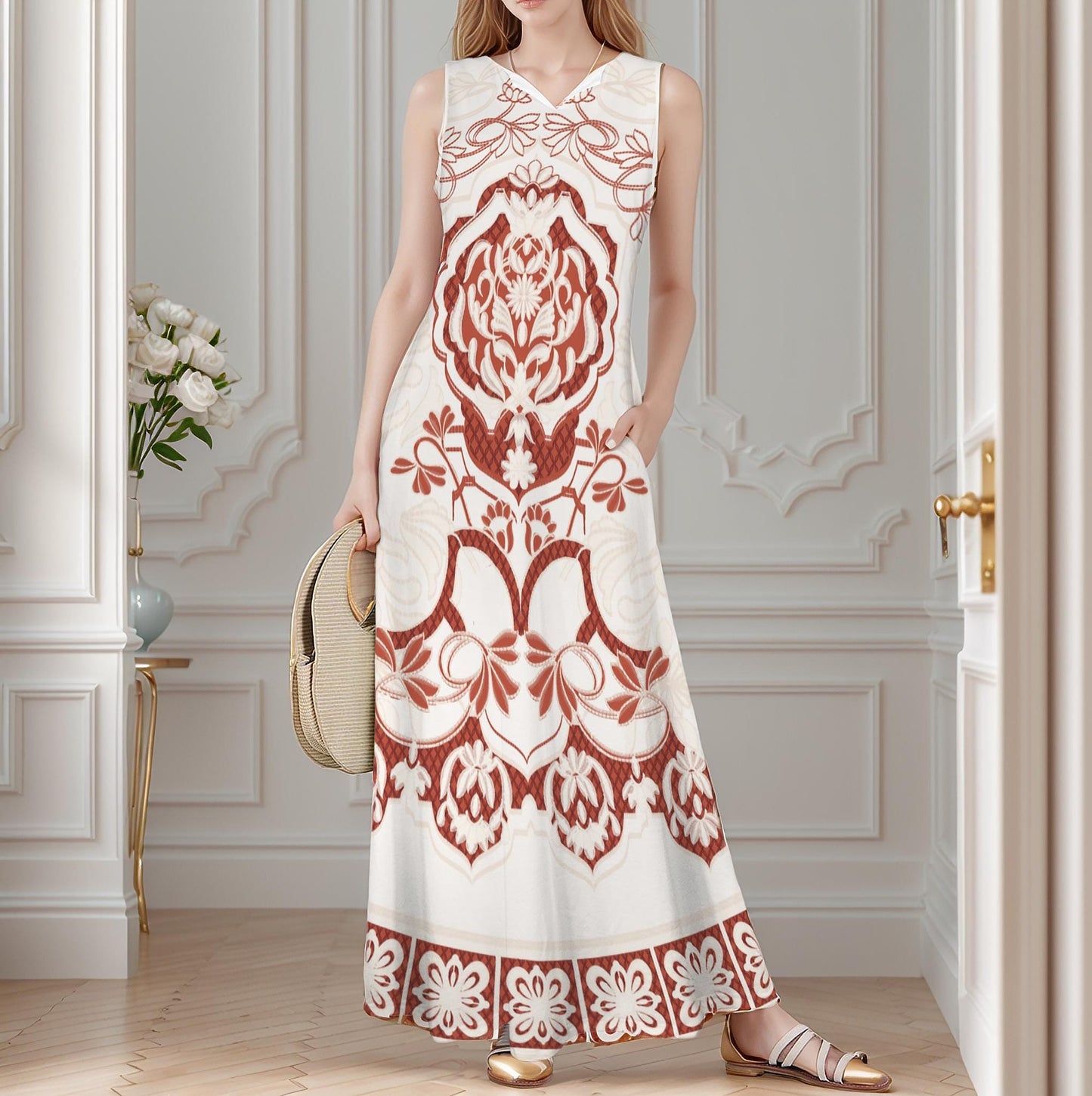 Women's Modern Bold Print Sleeveless Maxi Dress
