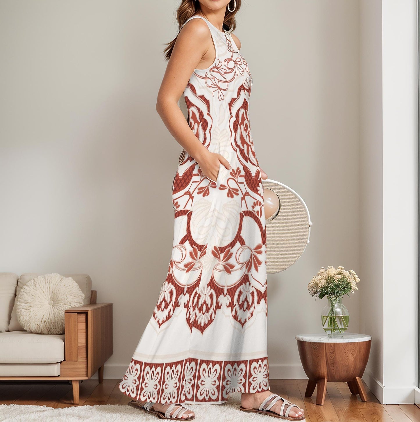 Women's Modern Bold Print Sleeveless Maxi Dress