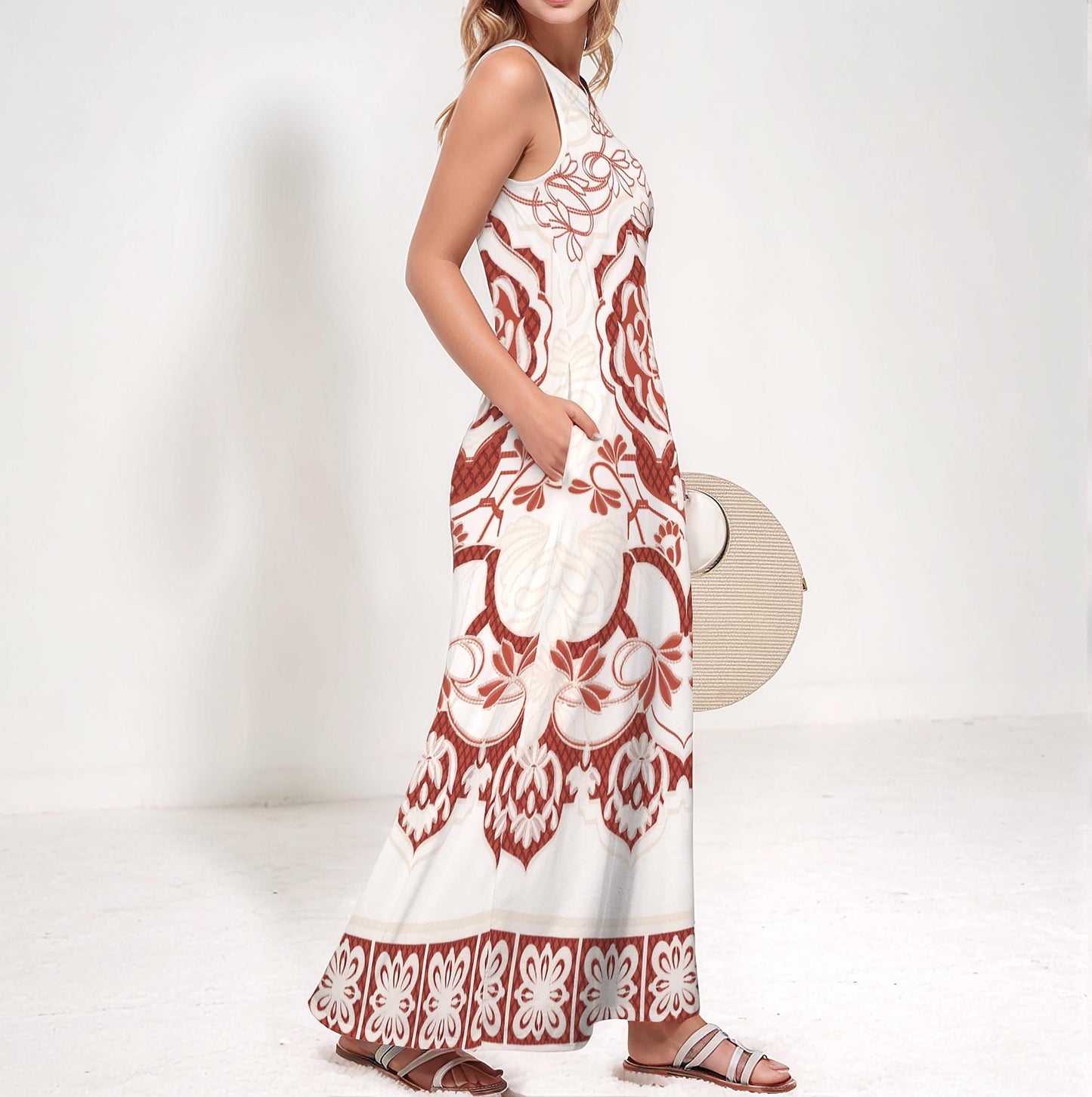 Women's Modern Bold Print Sleeveless Maxi Dress