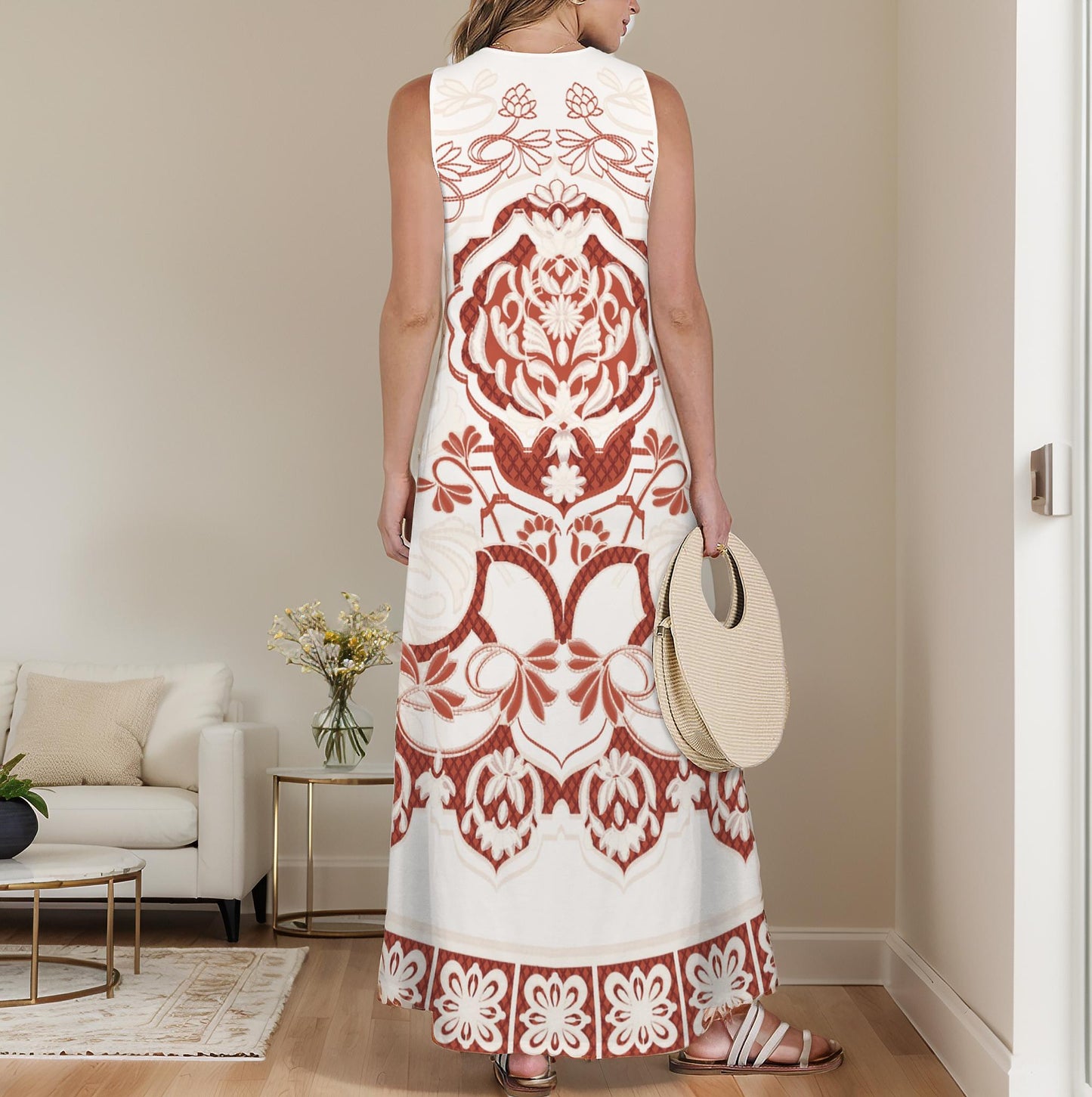 Women's Modern Bold Print Sleeveless Maxi Dress
