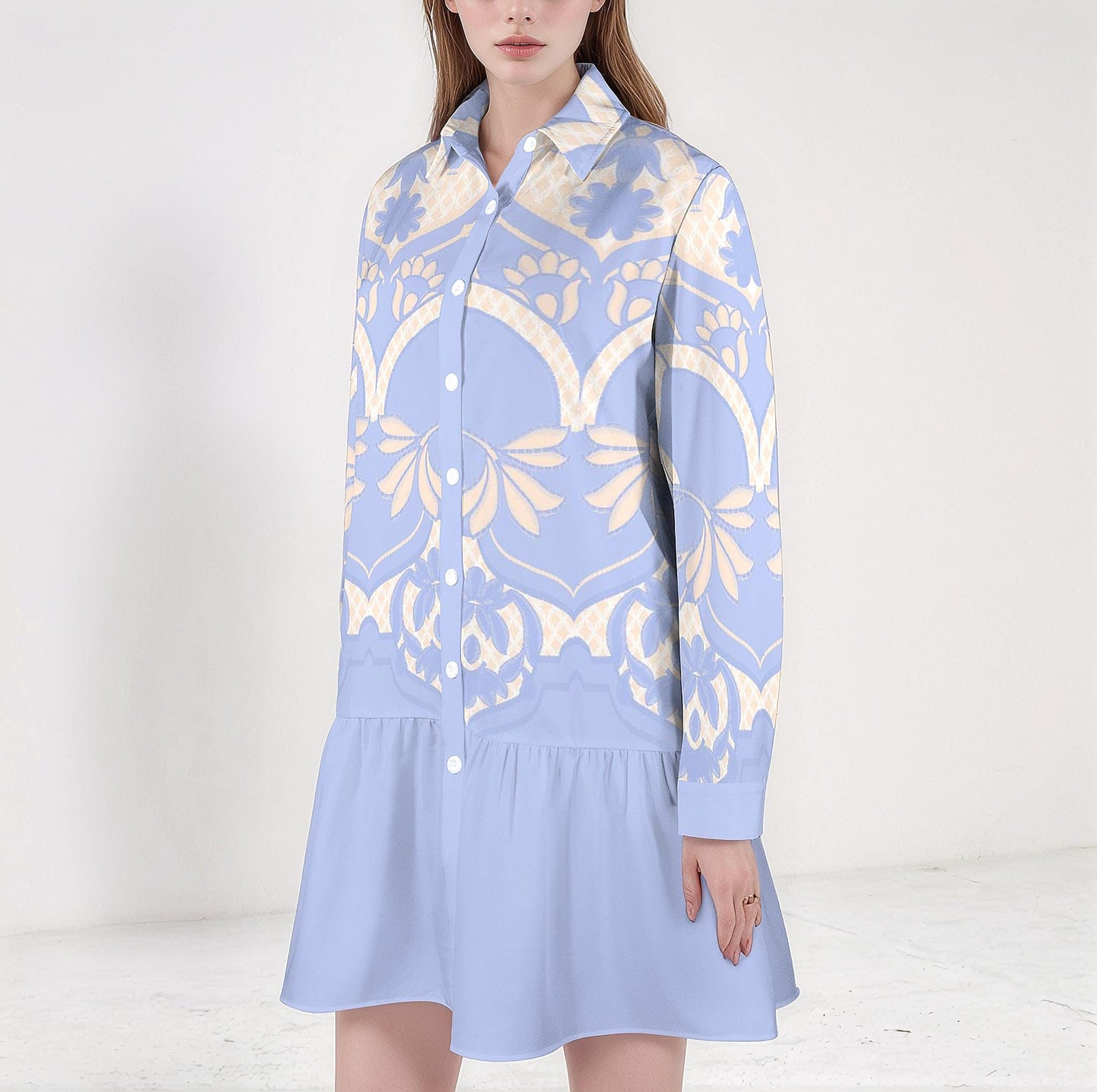 Women's Spring Summer Button Down Long Sleeve Shirt Dress
