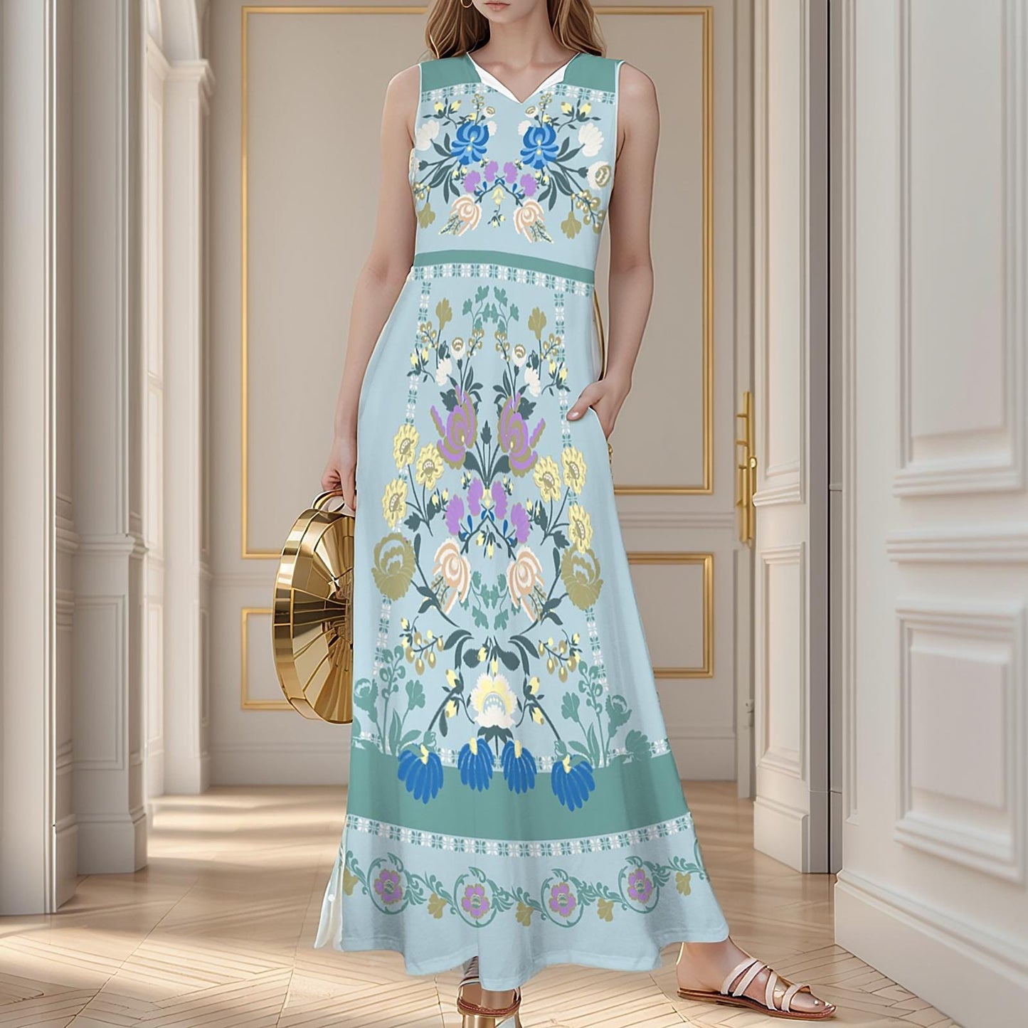 Women's Floral Sleeveless Maxi Dress