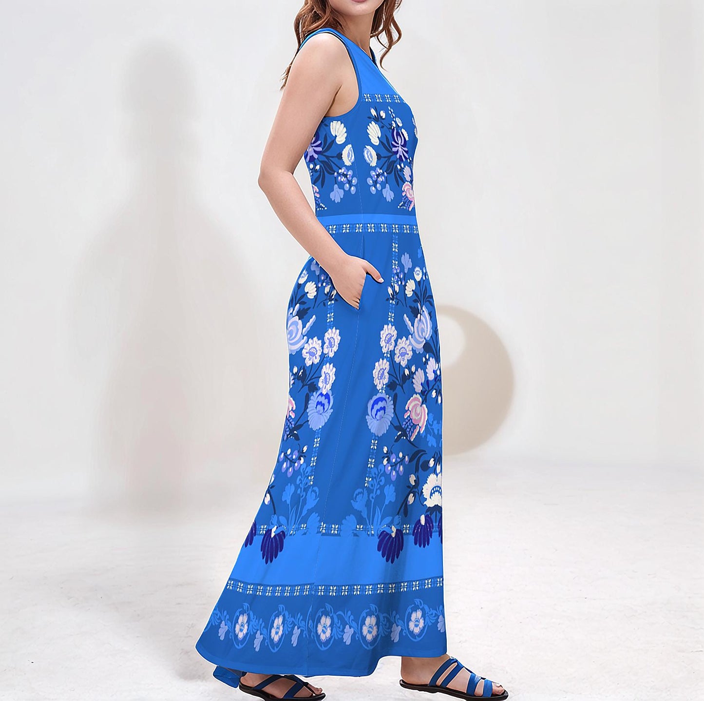 Women's Floral Sleeveless Maxi Dress | Summer Beach Outfit | Casual Boho Maxi | Lightweight Spring Dress | Elegant Floral Style