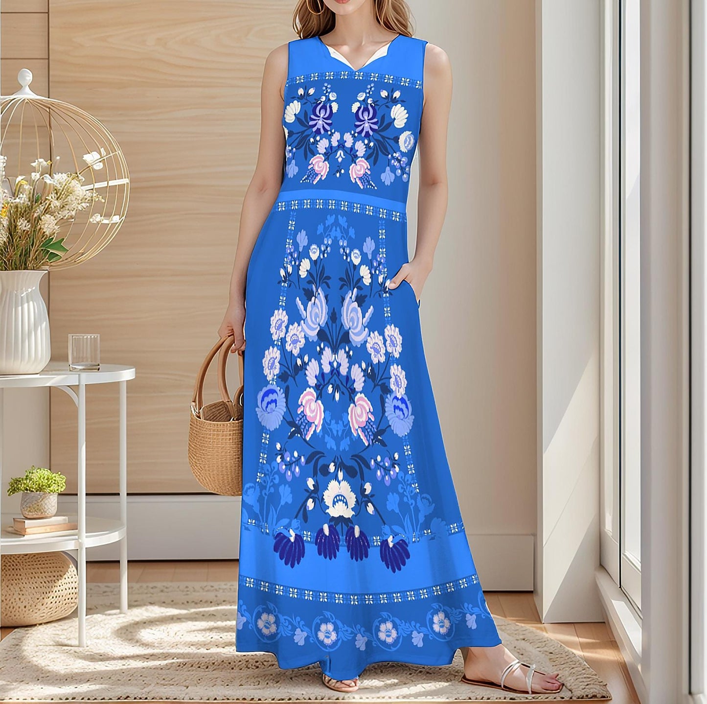 Women's Floral Sleeveless Maxi Dress | Summer Beach Outfit | Casual Boho Maxi | Lightweight Spring Dress | Elegant Floral Style