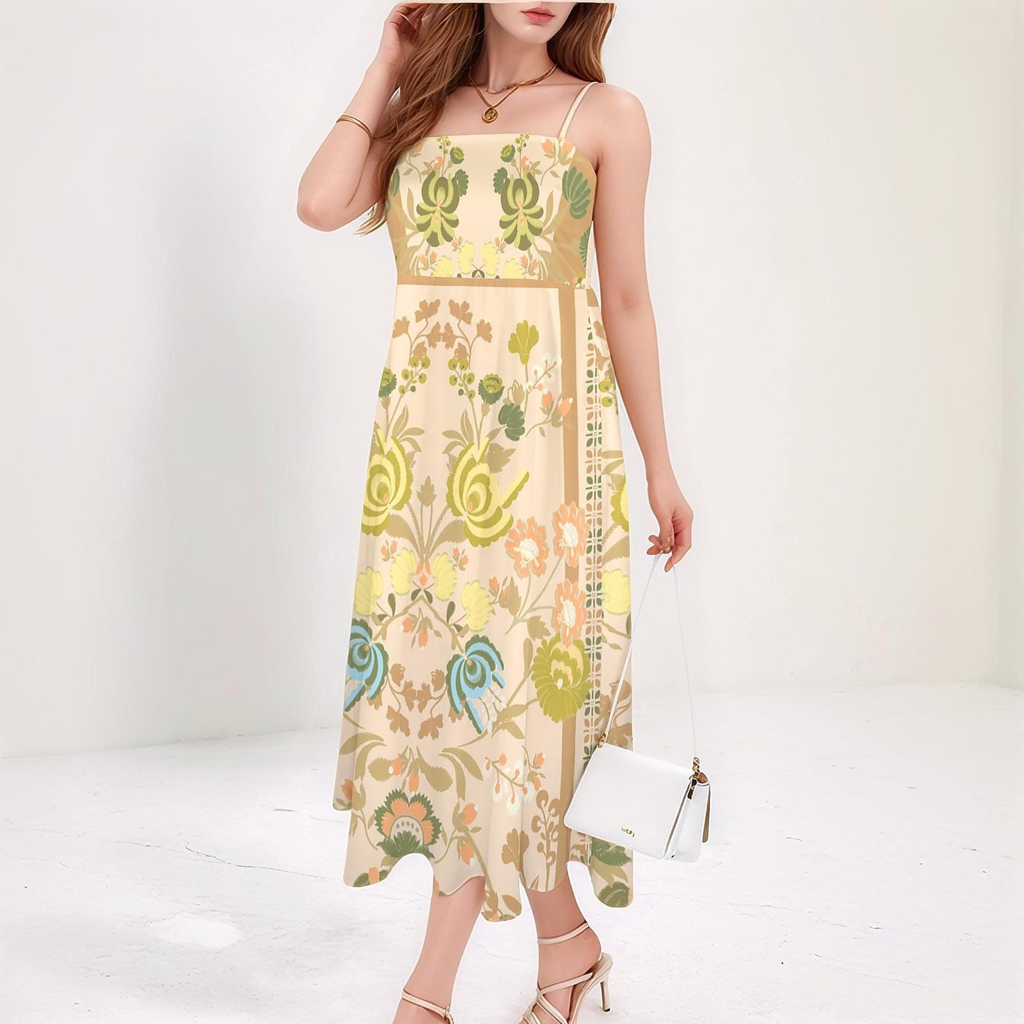 Women's Floral Spaghetti Strap Flowy Midi Dress