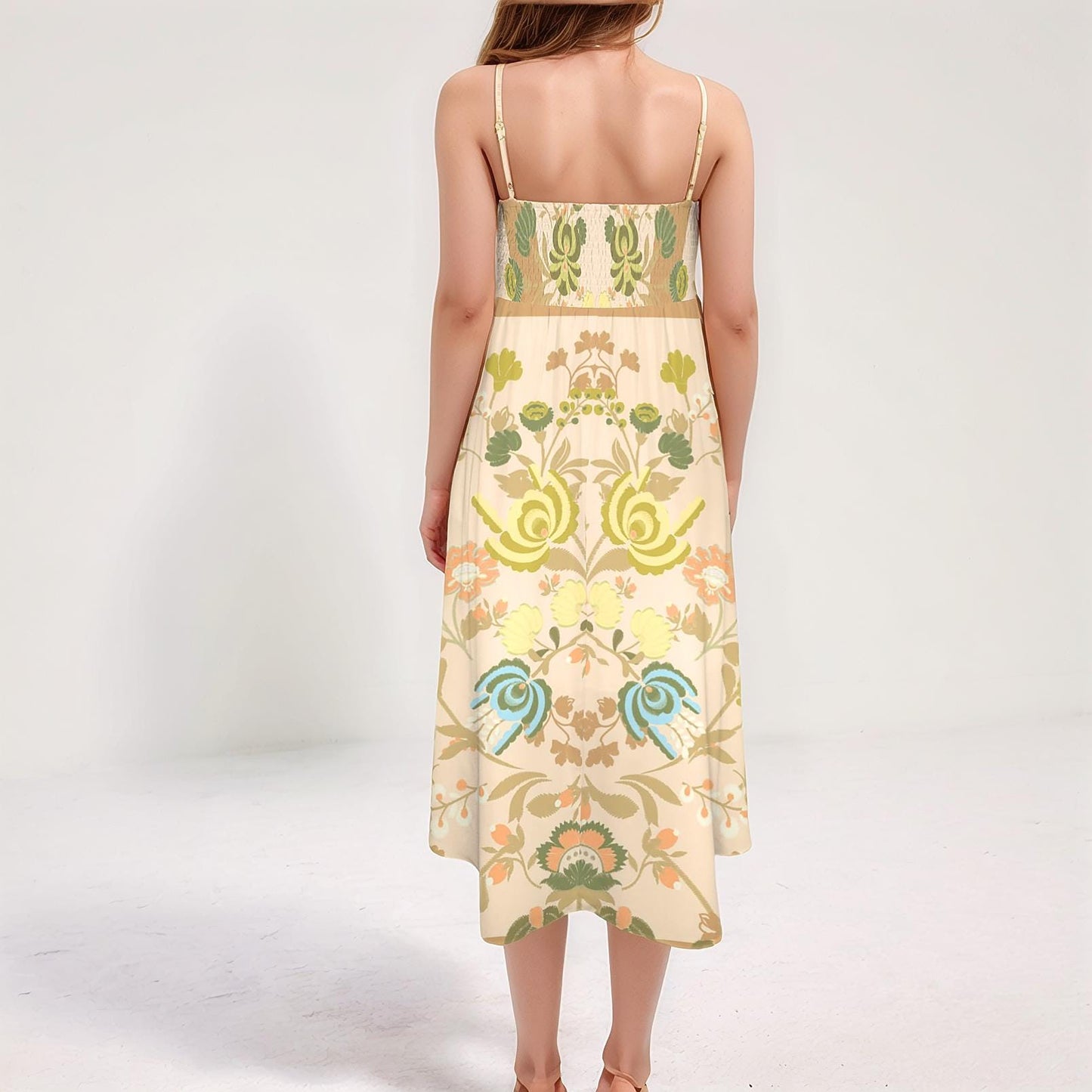 Women's Floral Spaghetti Strap Flowy Midi Dress