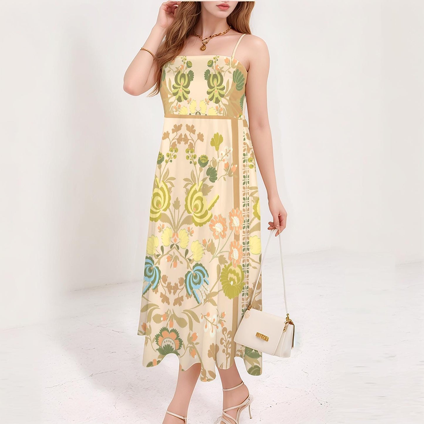 Women's Floral Spaghetti Strap Flowy Midi Dress