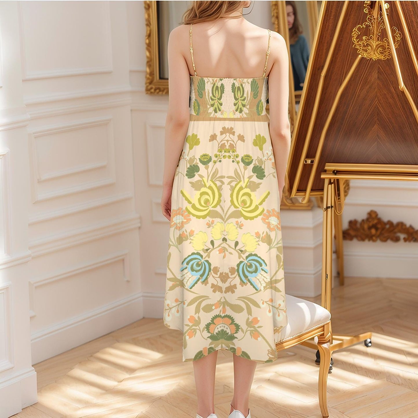Women's Floral Spaghetti Strap Flowy Midi Dress