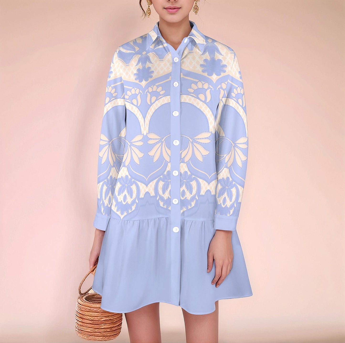 Women's Spring Summer Button Down Long Sleeve Shirt Dress