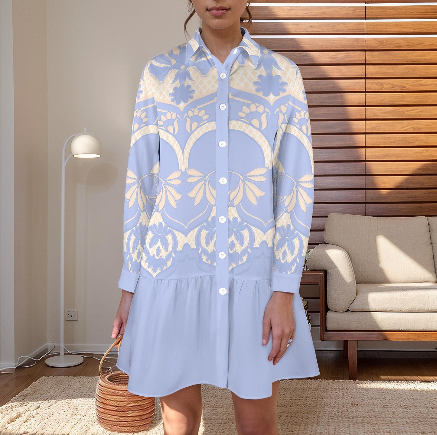 Women's Spring Summer Button Down Long Sleeve Shirt Dress