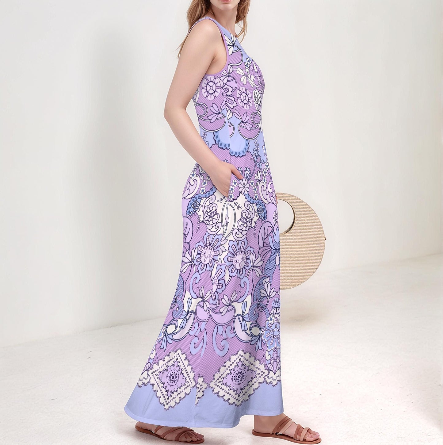 Womens Floral Sleeveless Maxi Dress