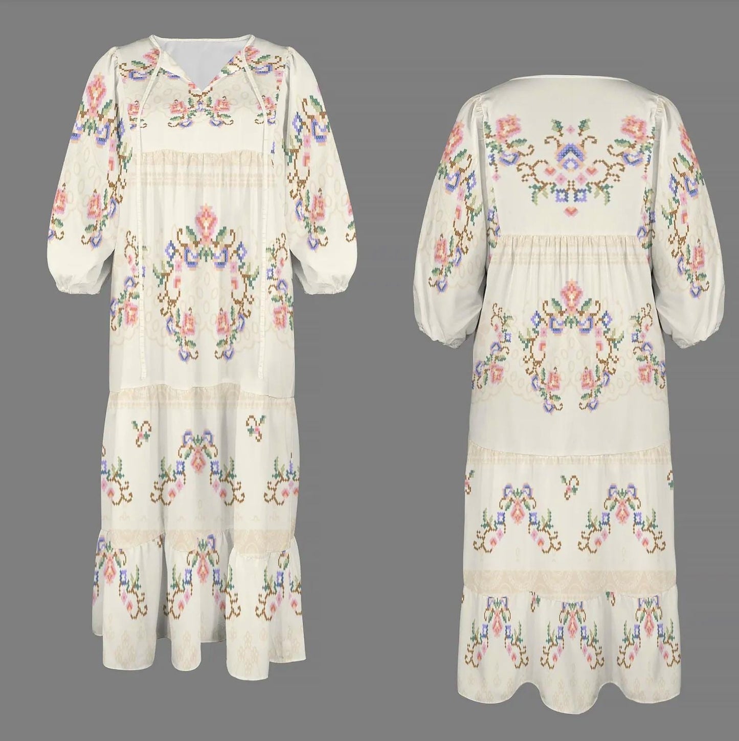 Womens Floral Half Sleeve V Neck Maxi Dress