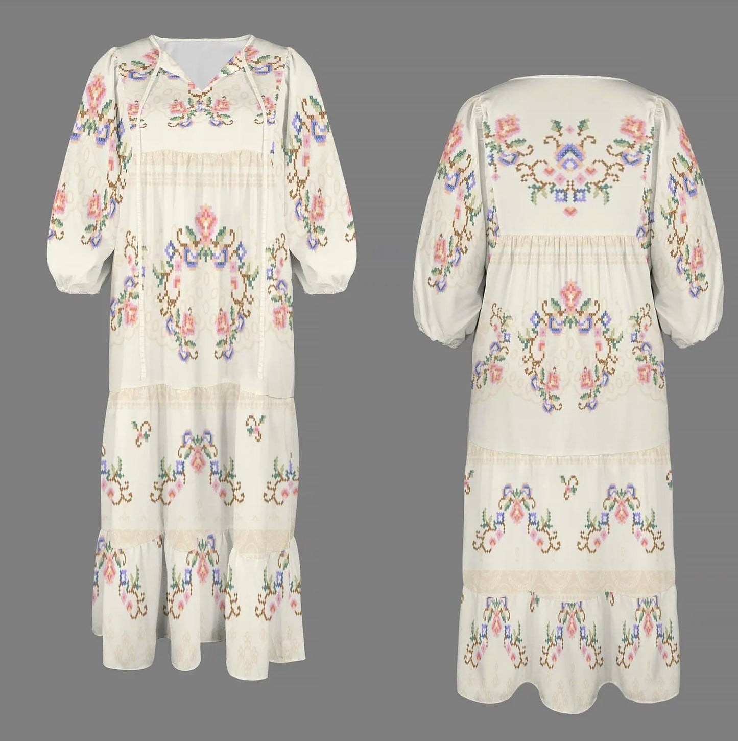 Womens Floral Half Sleeve V Neck Maxi Dress