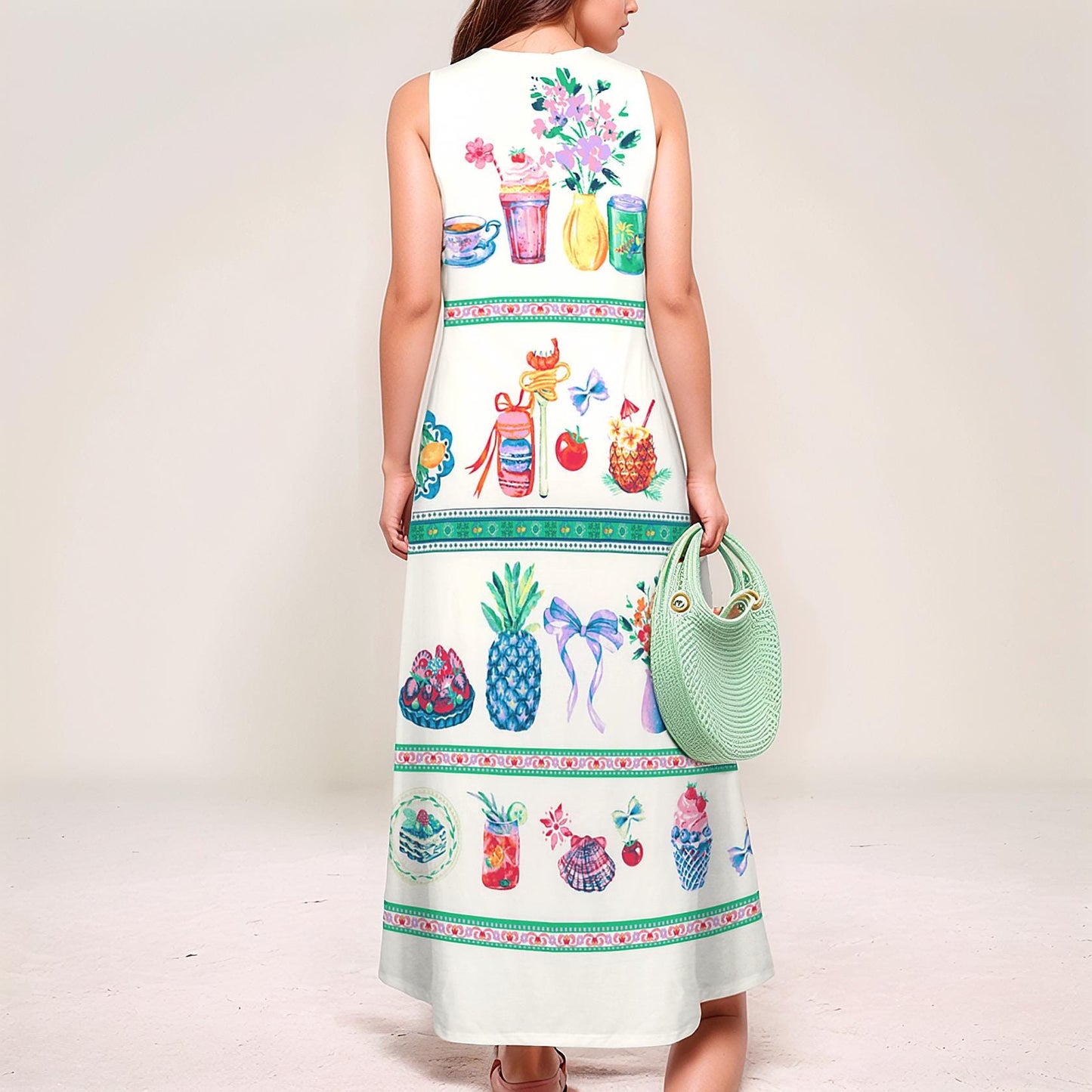 Women's Fruit Print Sleeveless Maxi Dress