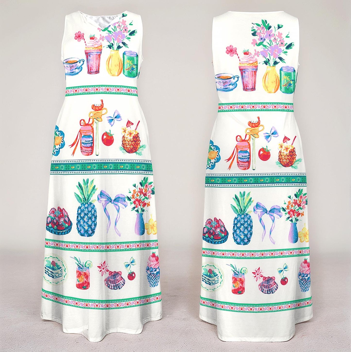 Women's Fruit Print Sleeveless Maxi Dress
