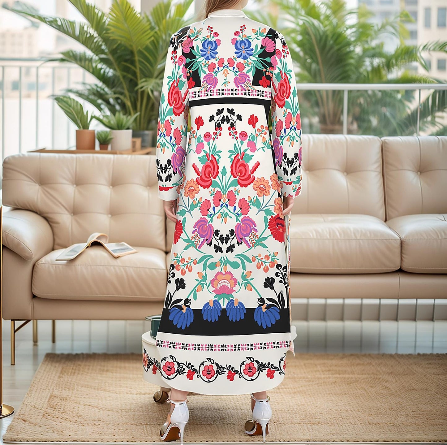 Women's Floral Long Sleeve Button Down Maxi Shirt Dress