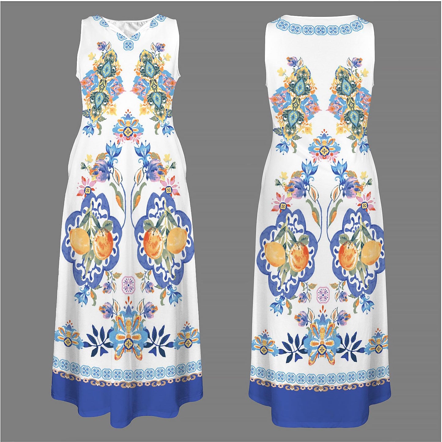 Women's Floral Sleeveless Maxi Dress with Pocket