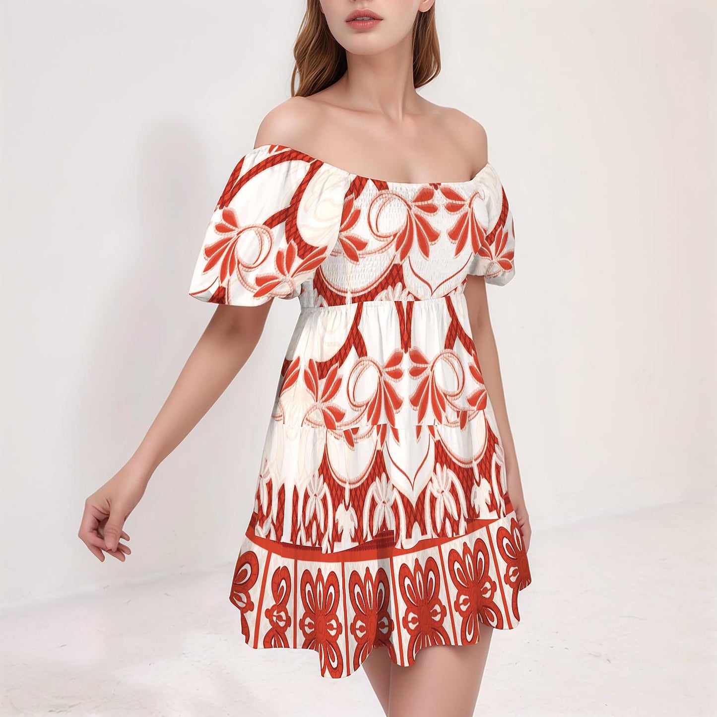 Women's Floral Square Neck Puff Sleeve Tiered A-Line Dress