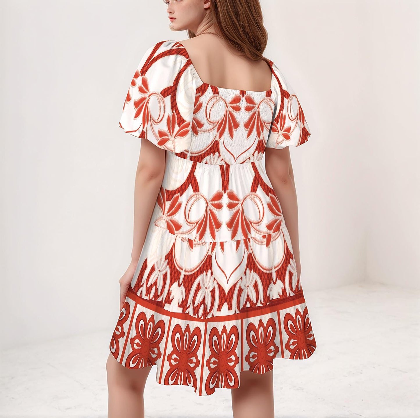 Women's Floral Square Neck Puff Sleeve Tiered A-Line Dress