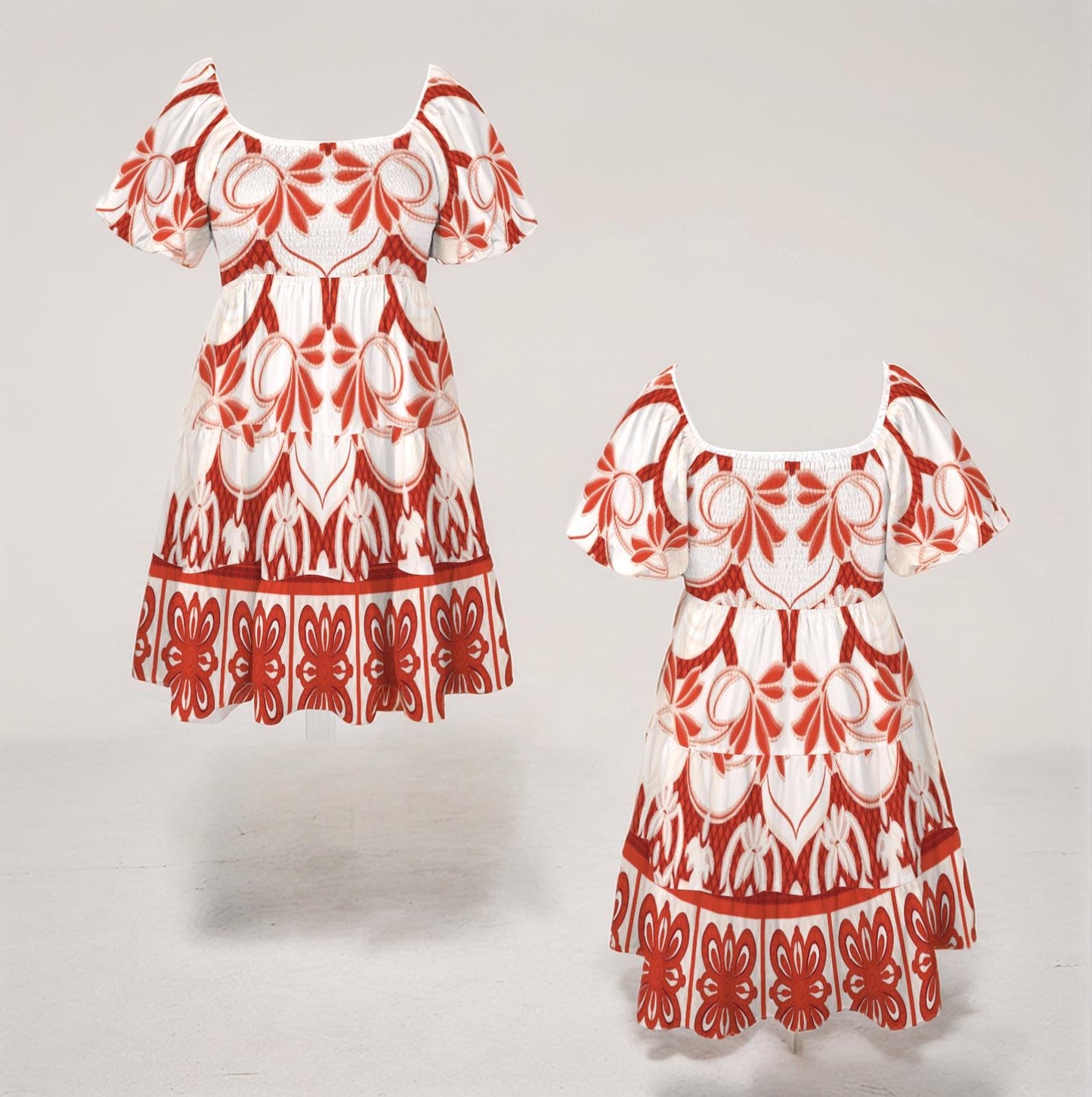 Women's Floral Square Neck Puff Sleeve Tiered A-Line Dress