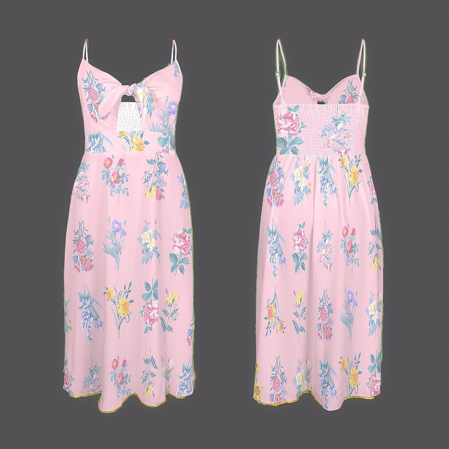 Women's Floral Spaghetti Strap Tie Front Backless Split Dress