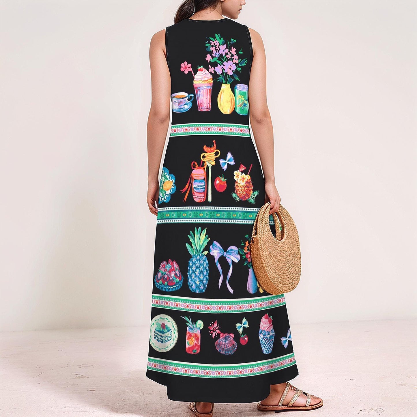 Women's Fruit Print Sleeveless Maxi Dress