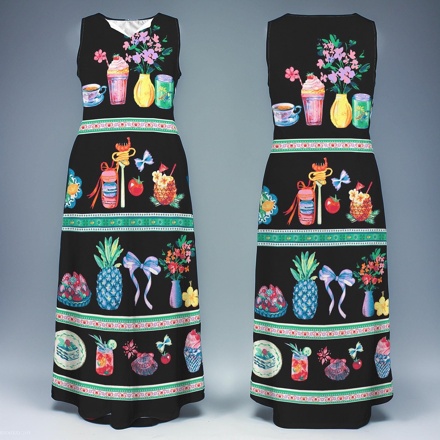 Women's Fruit Print Sleeveless Maxi Dress
