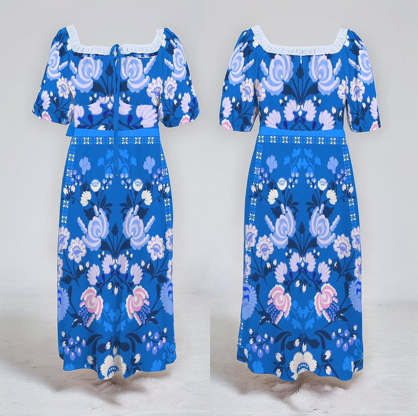 Women's Floral Short Sleeve Square Neck Split Midi Dress