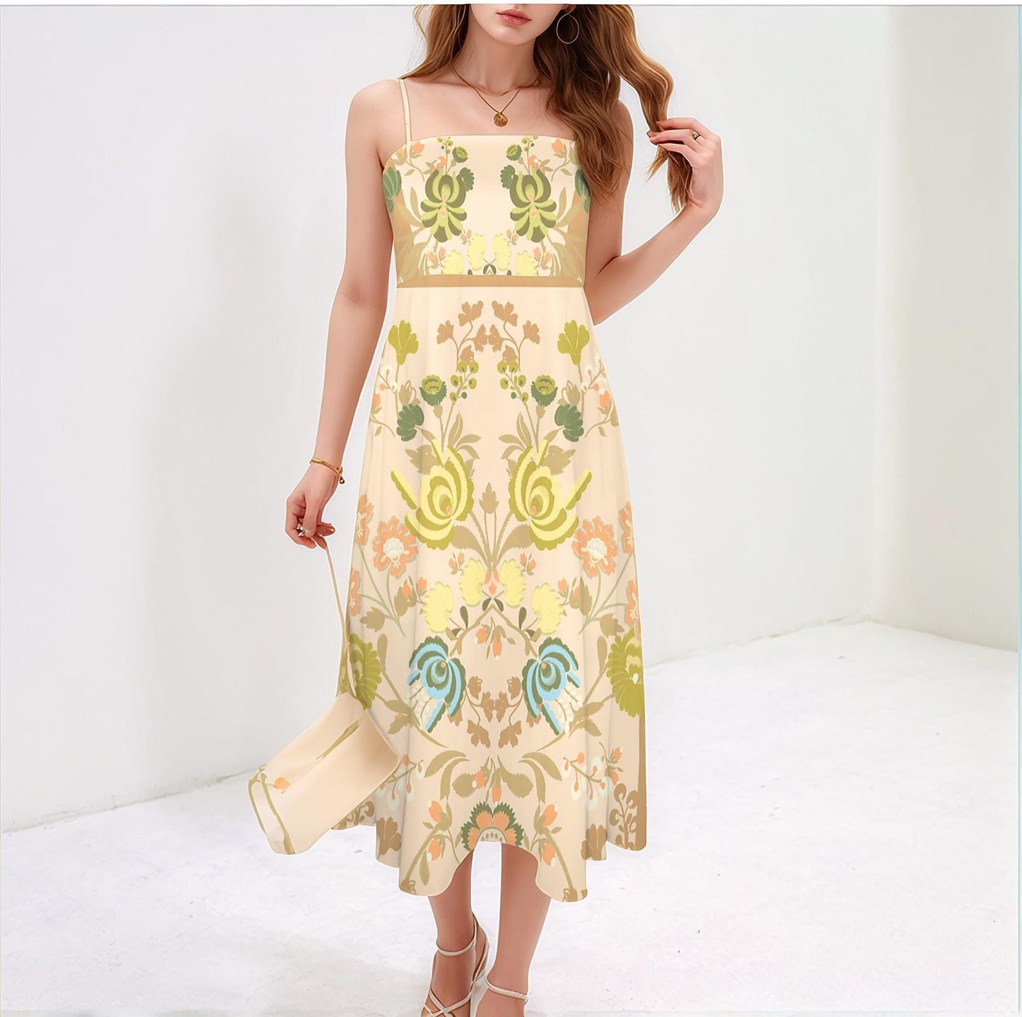 Women's Floral Spaghetti Strap Flowy Midi Dress