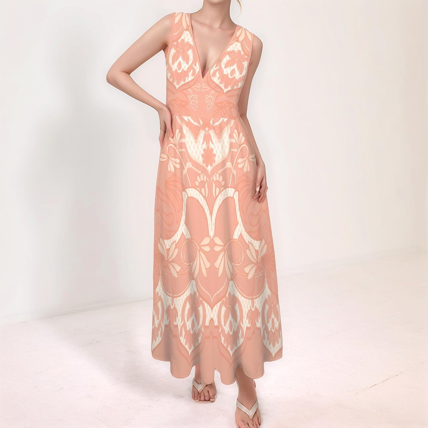 Women's Floral V-Neck Sleeveless High Waist Maxi Dress | Elegant and Flattering Design | Perfect for Summer Events | Great Gift Idea