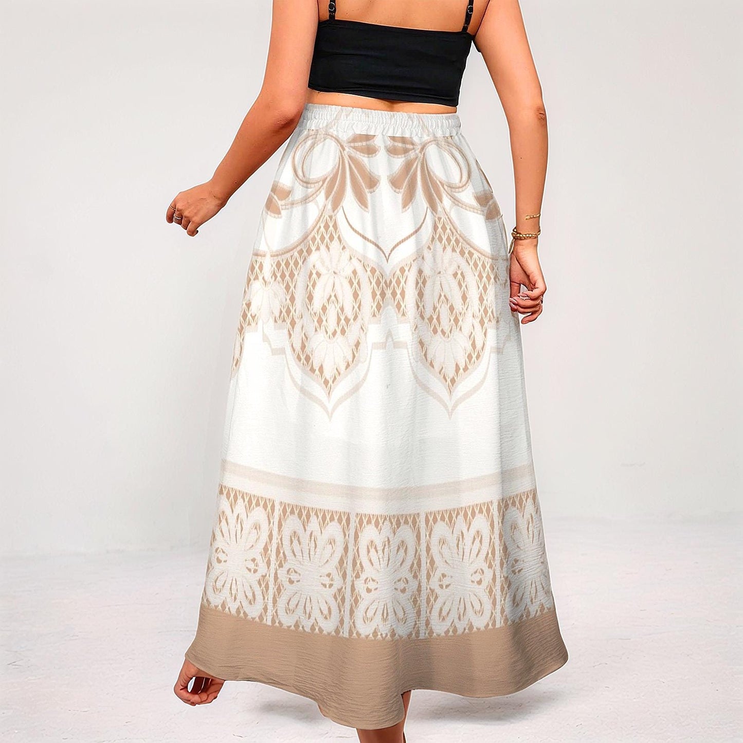 Women's Floral Tie Pleated High Waist Maxi Skirt