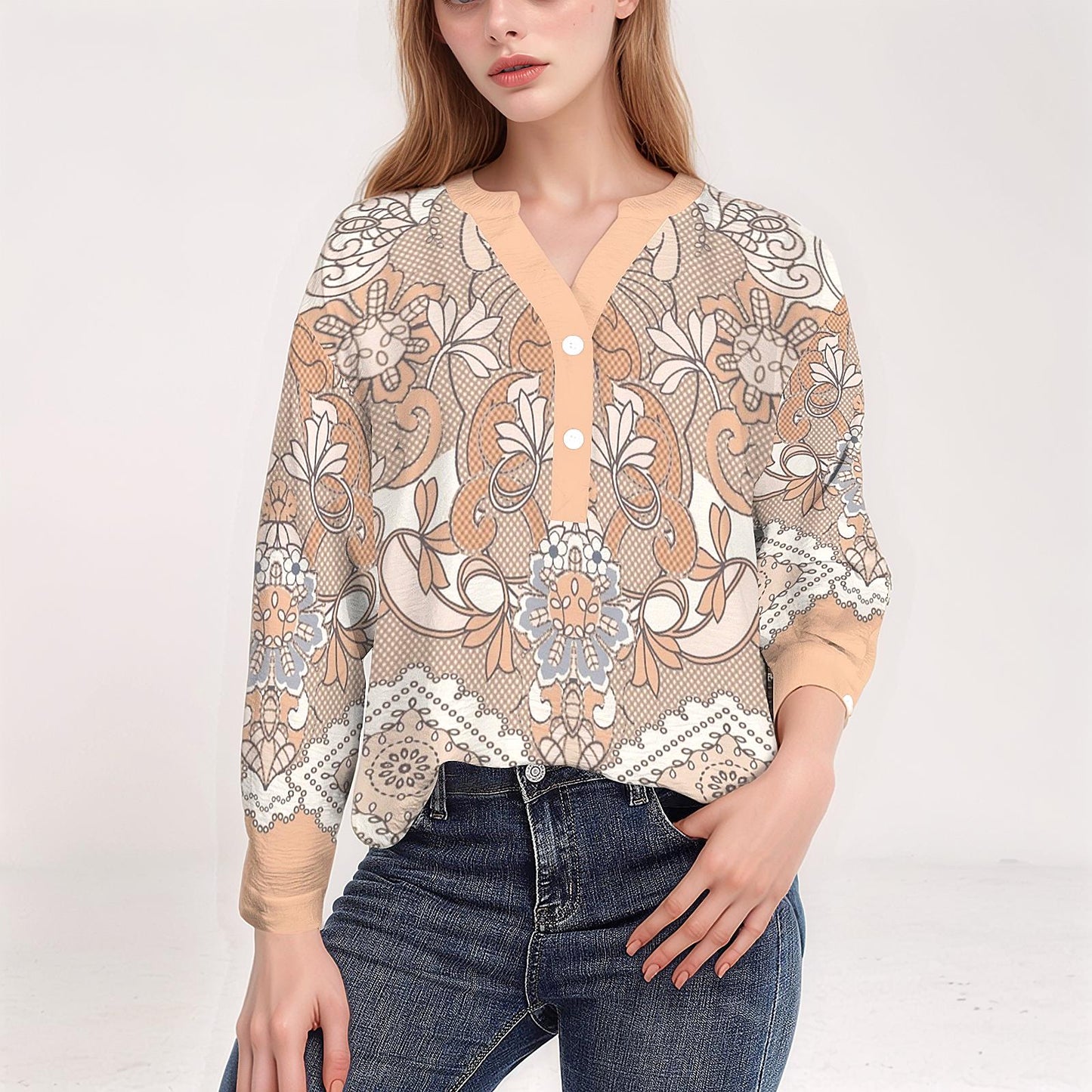 Women's Floral Button Down Long Sleeve Shirt Blouse