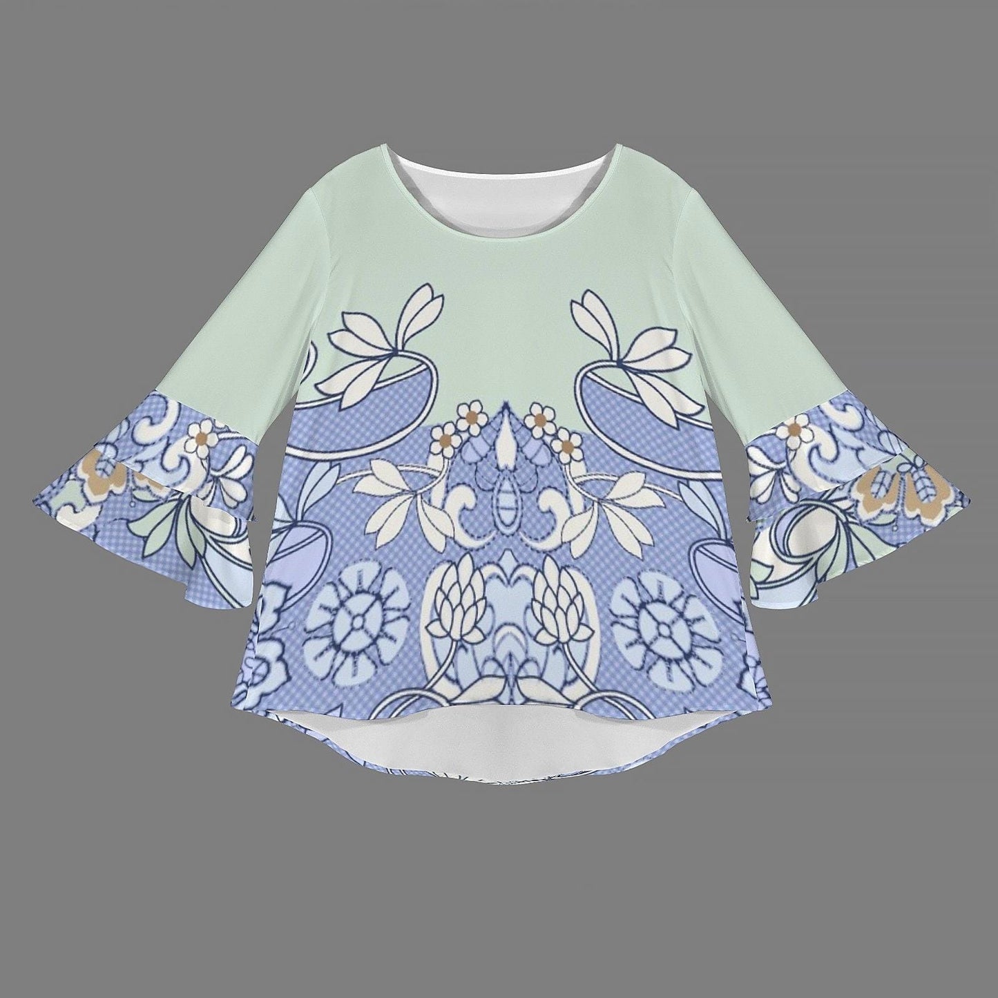 Women's Floral Layered Flare Sleeve Top