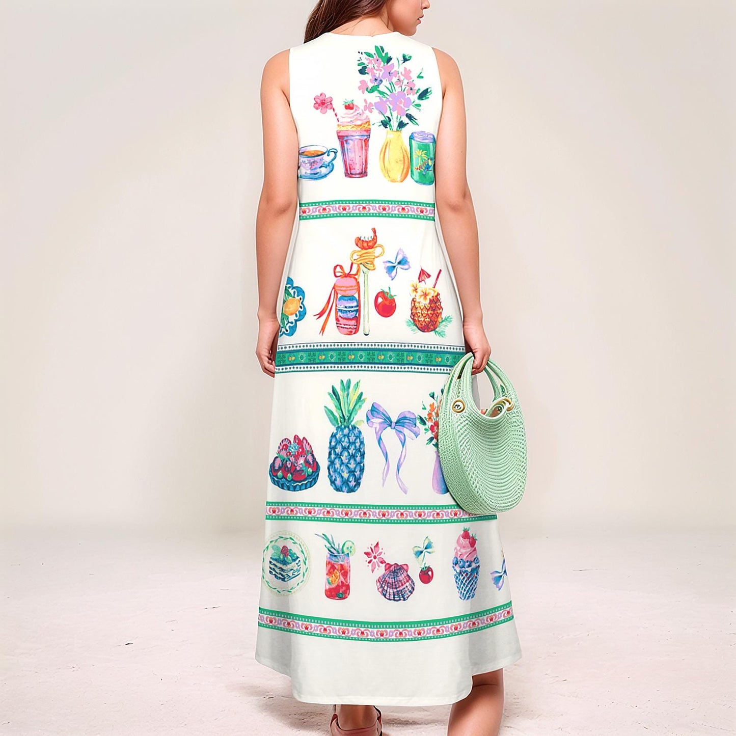 Women's Fruit Print Sleeveless Maxi Dress