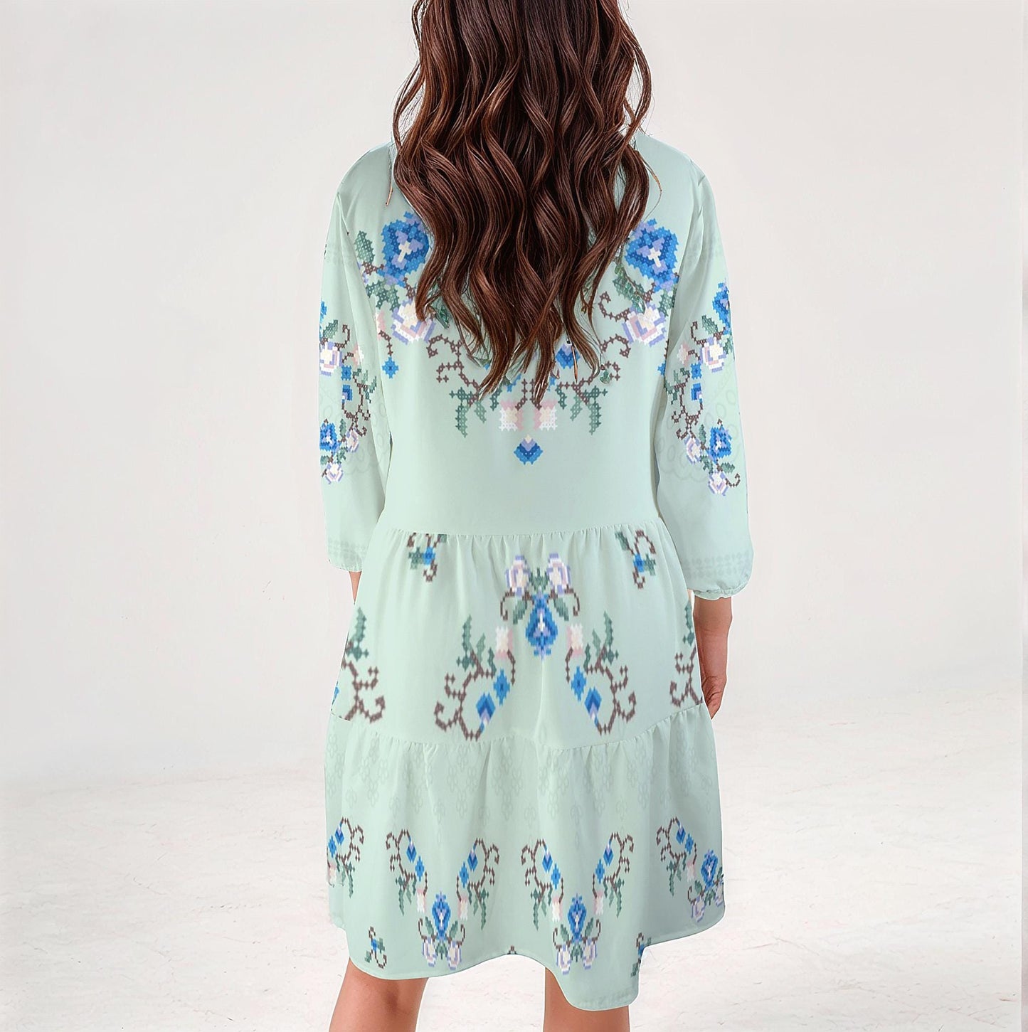 Women's Floral V-Neck Button Down Half Sleeve Shirt Dress