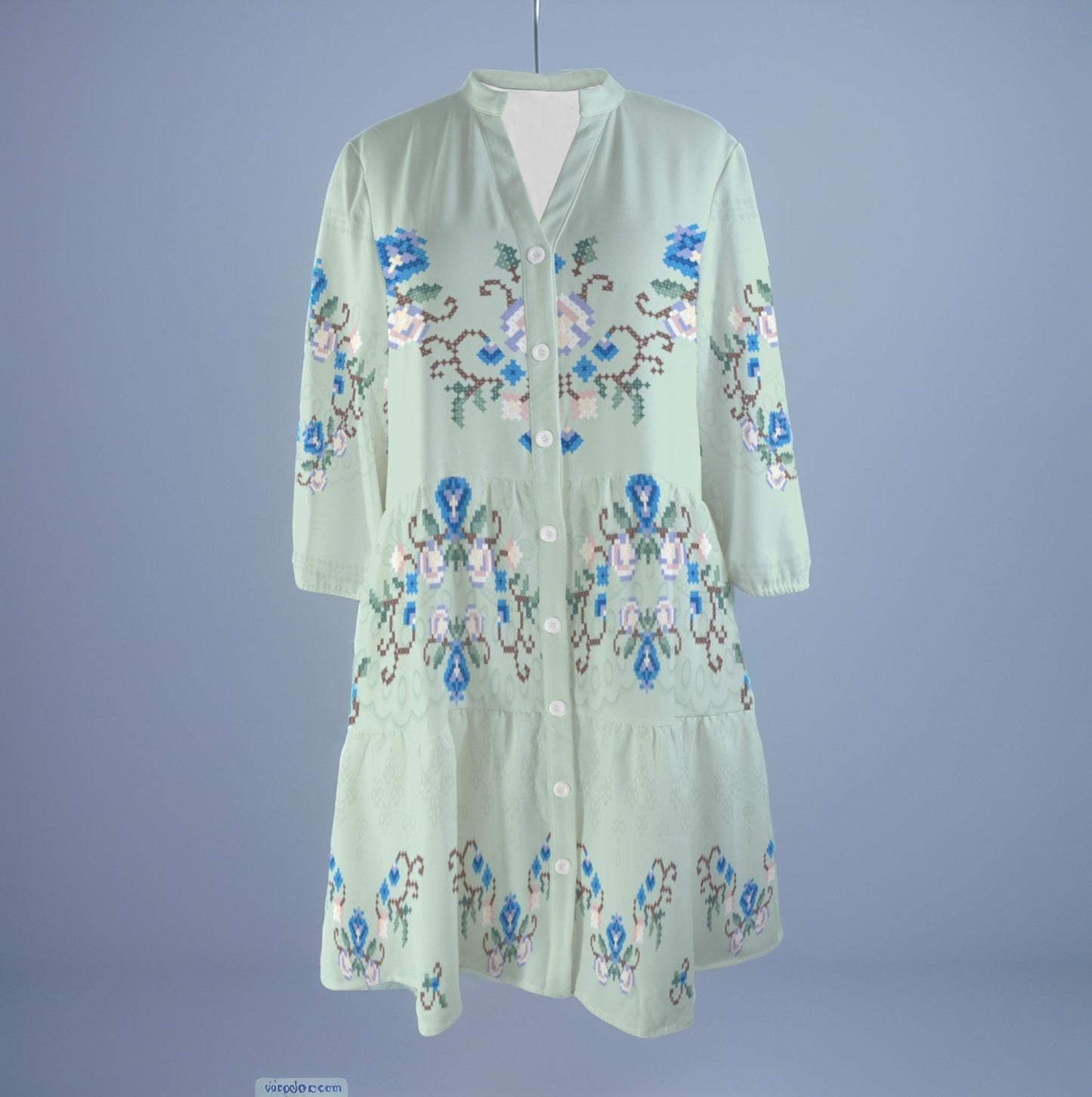 Women's Floral V-Neck Button Down Half Sleeve Shirt Dress