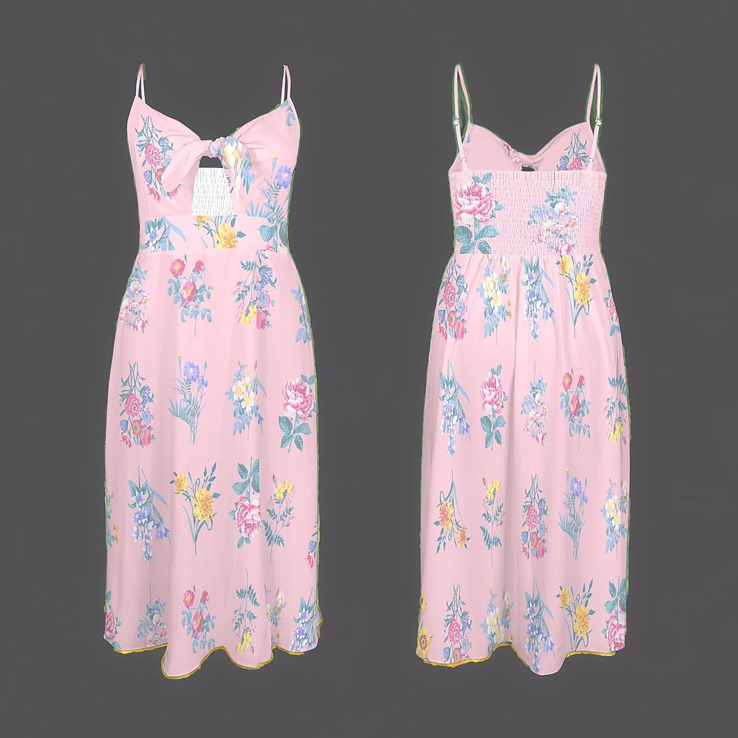 Women's Floral Spaghetti Strap Tie Front Backless Split Dress
