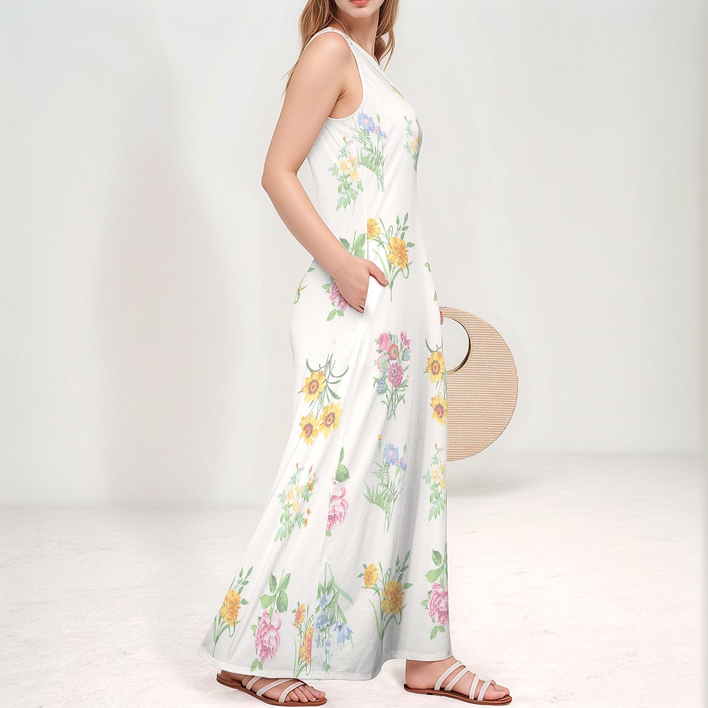 Women's Floral Sleeveless Maxi Dress | Summer Boho Chic | Lightweight & Flowing | Spring Dress | Casual Elegant Style | Garden Party Ready