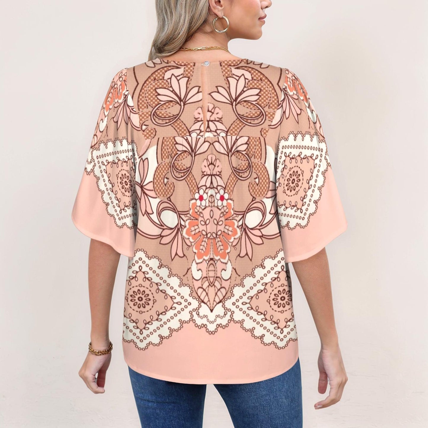 Women's Floral Bell Sleeve Babydoll Blouse