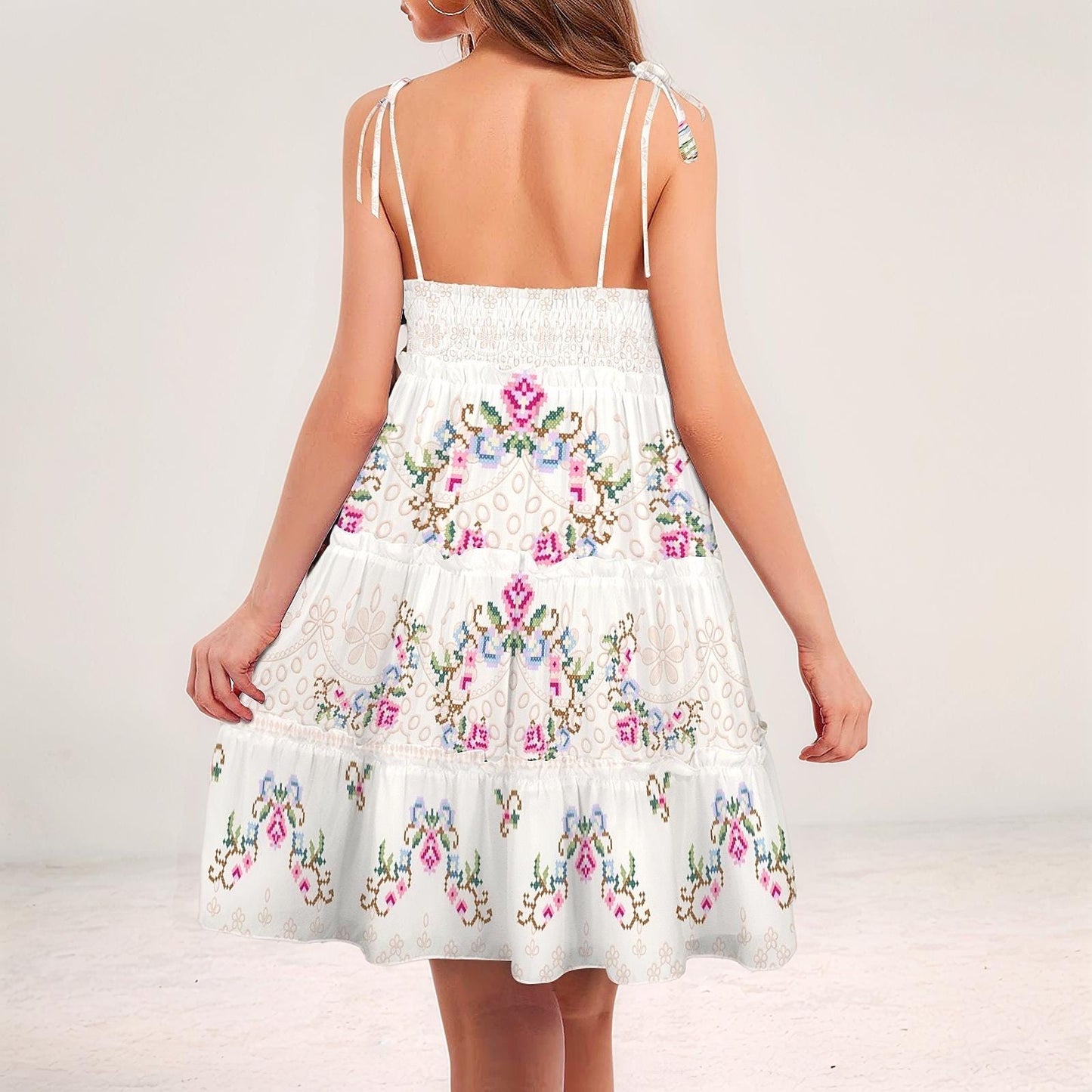 Womens Floral Ruffle Tiered Dress with Adjustable Spaghetti Straps Dress