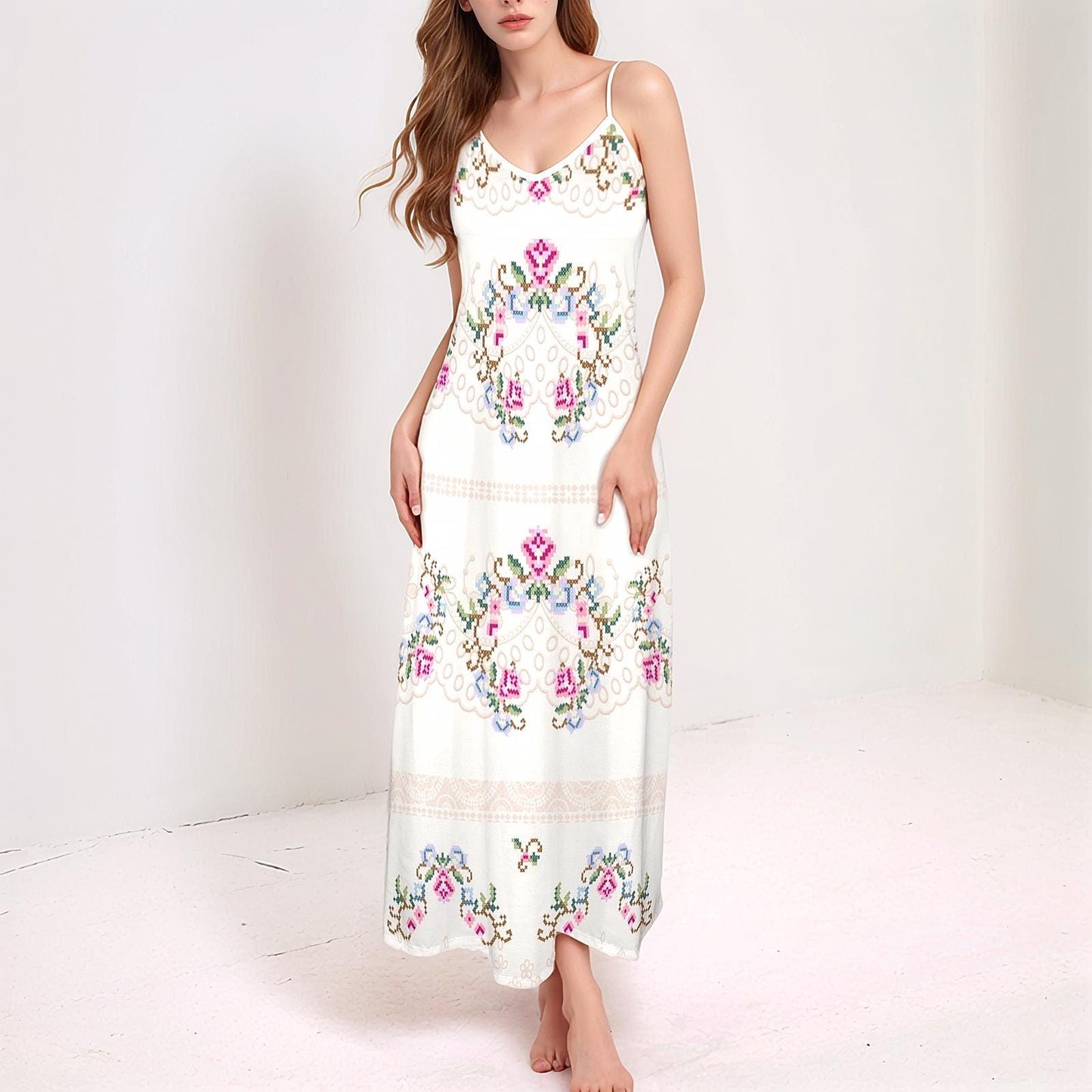 Womens Floral Cami V Neck Maxi Dress | Stylish and Feminine | Perfect for Spring and Summer | Comfortable and Elegant for Any Occasion
