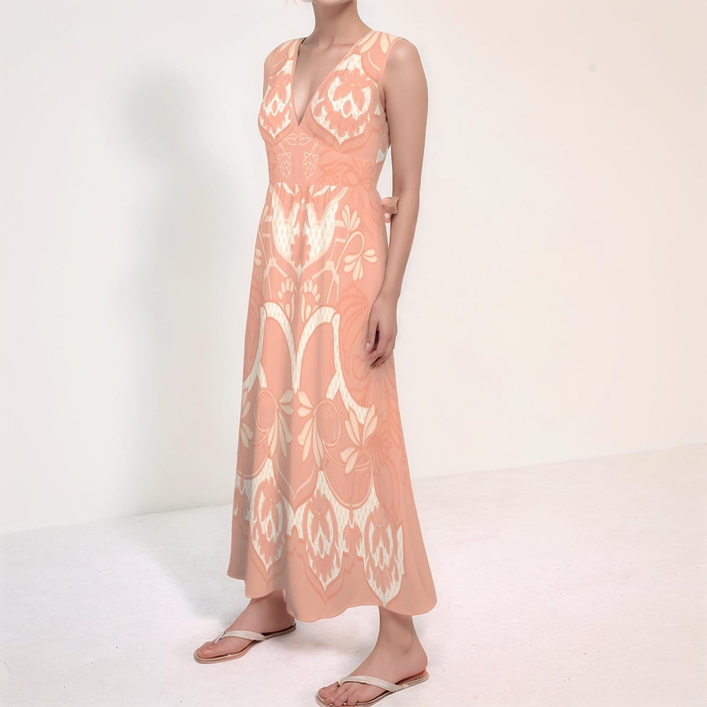 Women's Floral V-Neck Sleeveless High Waist Maxi Dress | Elegant and Flattering Design | Perfect for Summer Events | Great Gift Idea