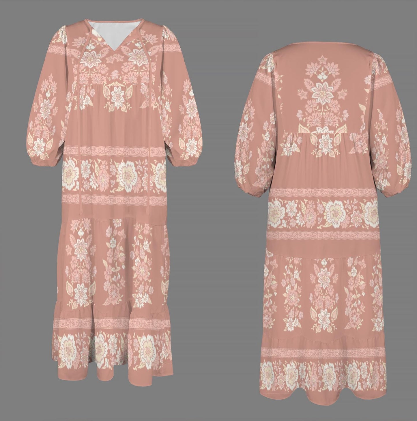 Womens Floral Half Sleeve V Neck Maxi Dress | Elegant Spring Outfit | Summer Boho Chic | Lightweight Flowing Style