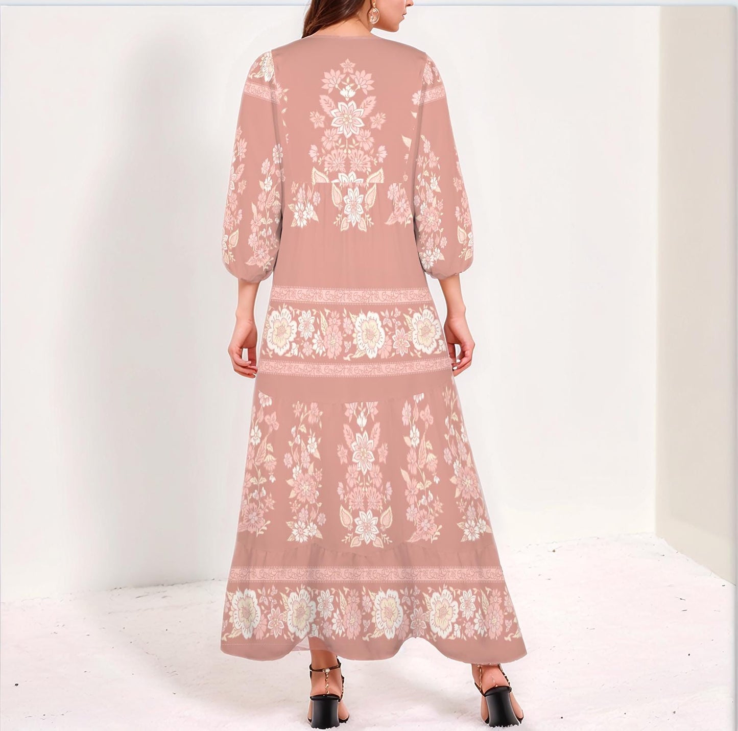 Womens Floral Half Sleeve V Neck Maxi Dress | Elegant Spring Outfit | Summer Boho Chic | Lightweight Flowing Style