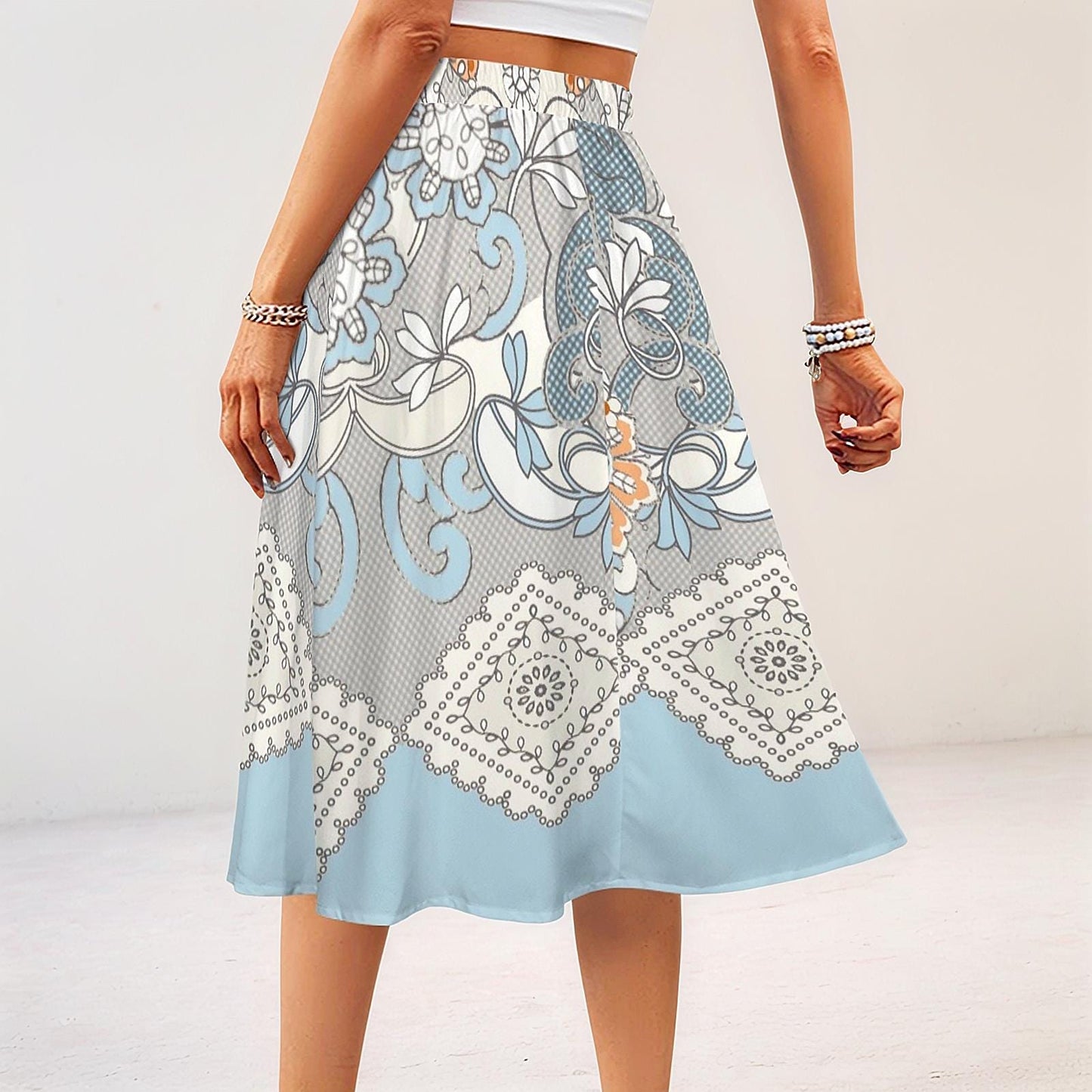 Women's Floral Elastic Waist Pocket Maxi Skirt