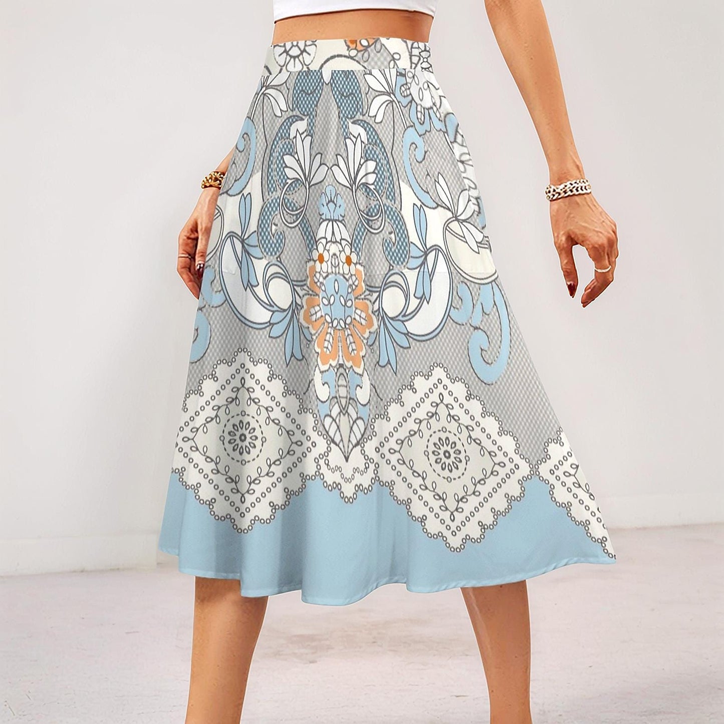 Women's Floral Elastic Waist Pocket Maxi Skirt