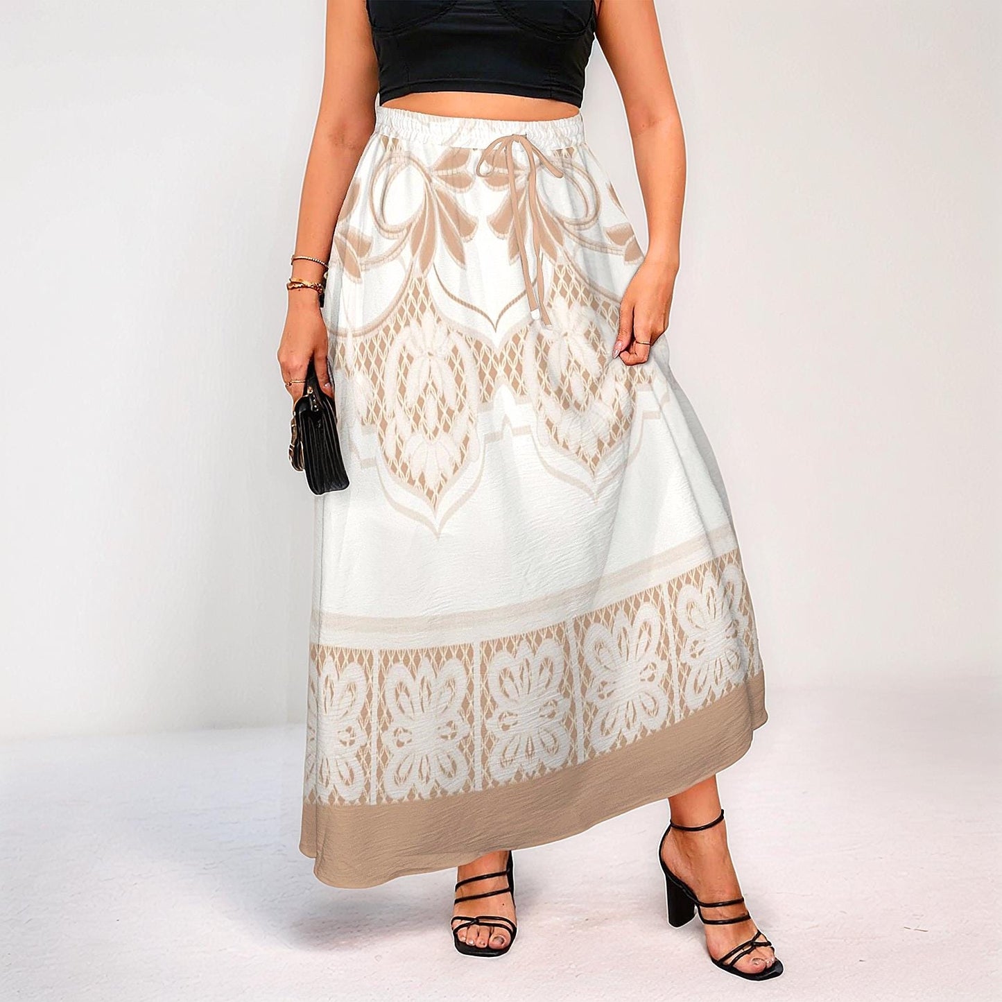 Women's Floral Tie Pleated High Waist Maxi Skirt
