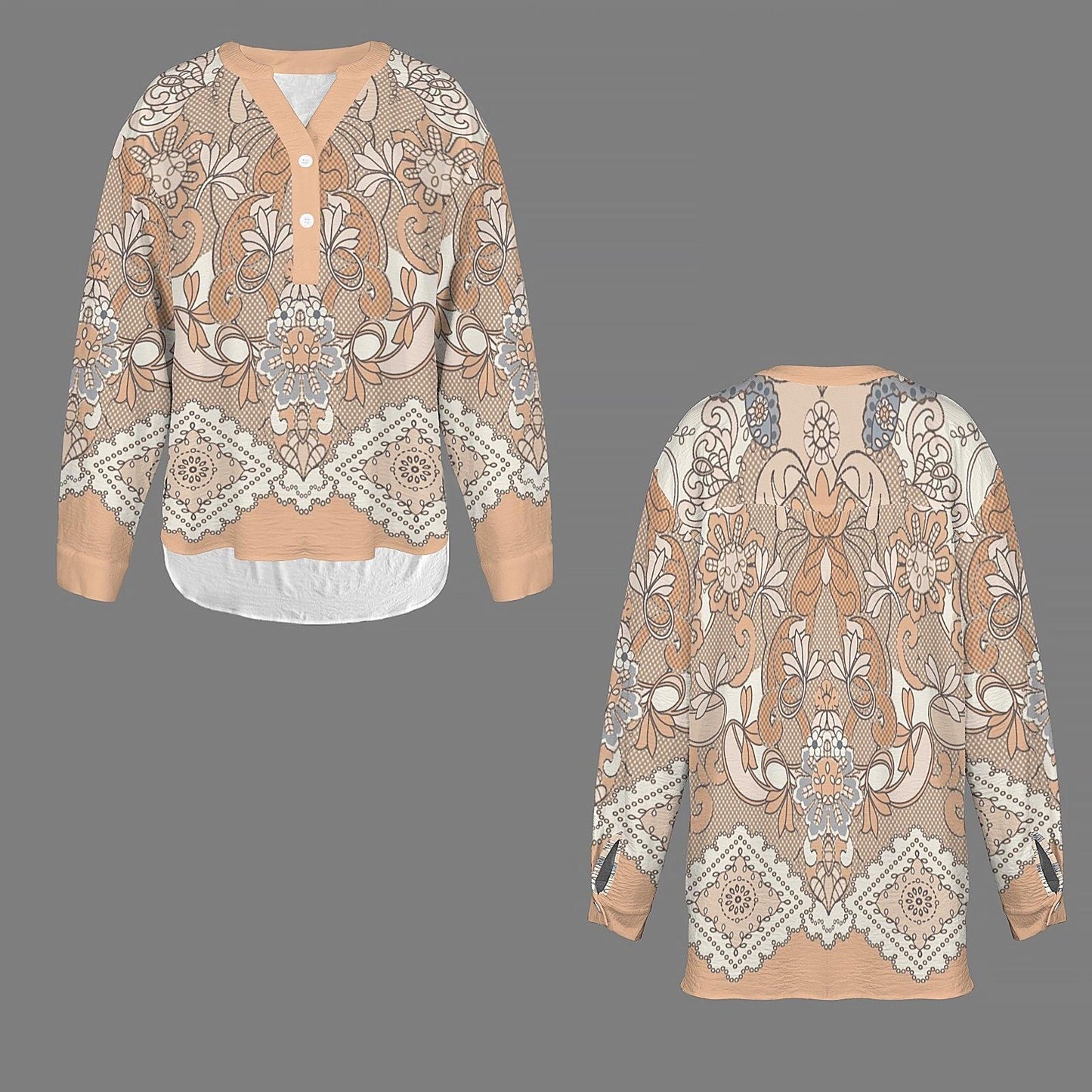 Women's Floral Button Down Long Sleeve Shirt Blouse
