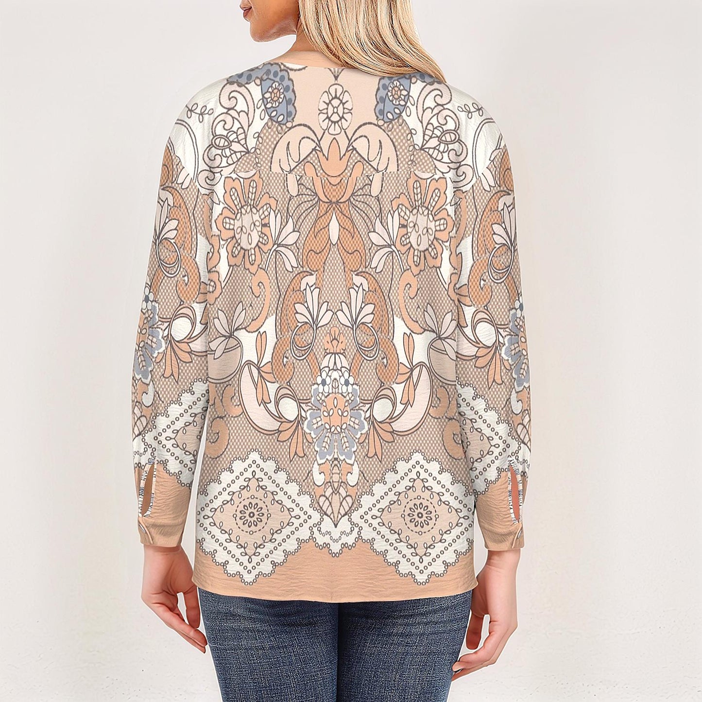 Women's Floral Button Down Long Sleeve Shirt Blouse